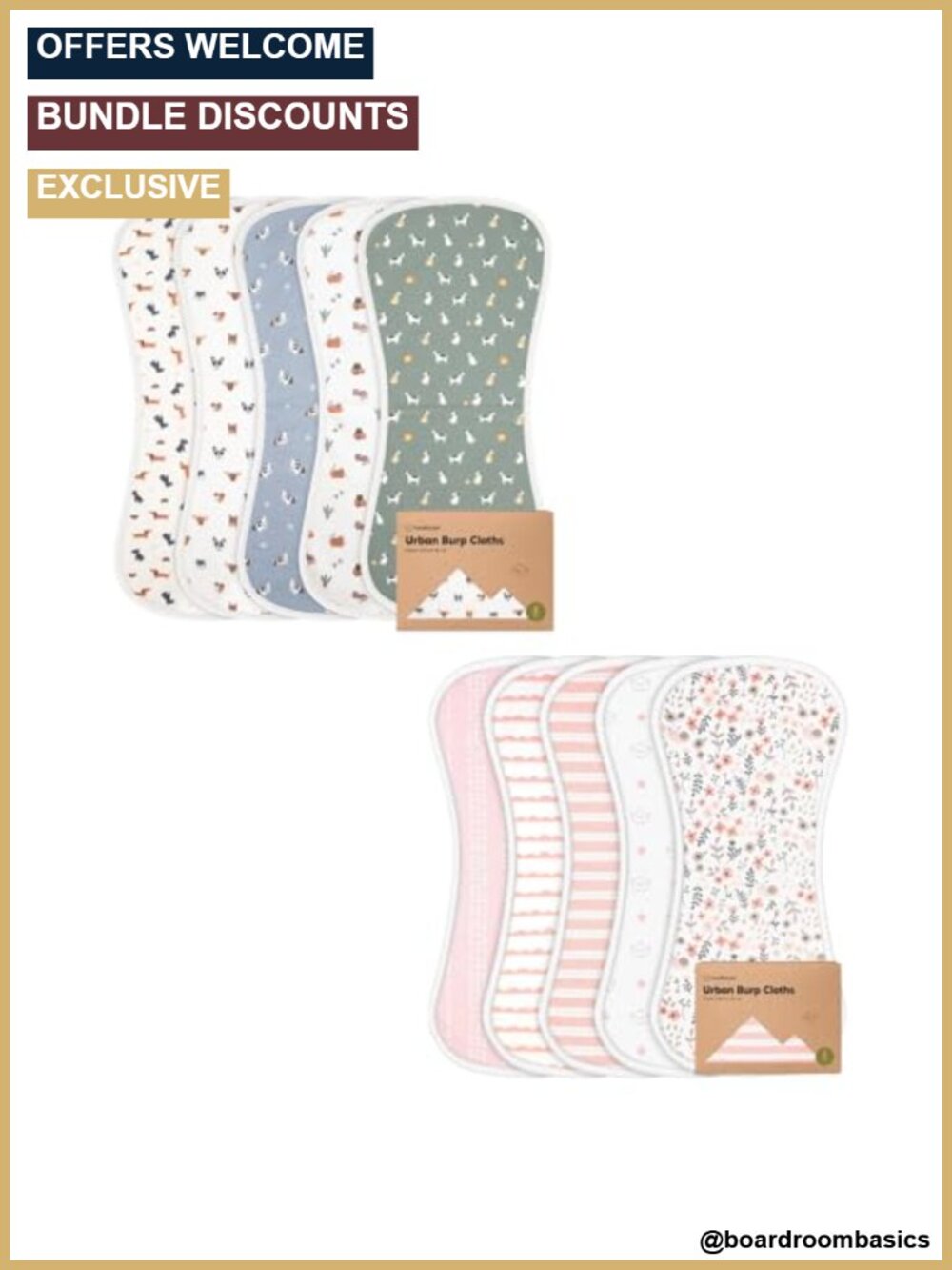 KeaBabies 5-Pack Burp Cloths Super Absorbent Cotton Baby Shower Gift